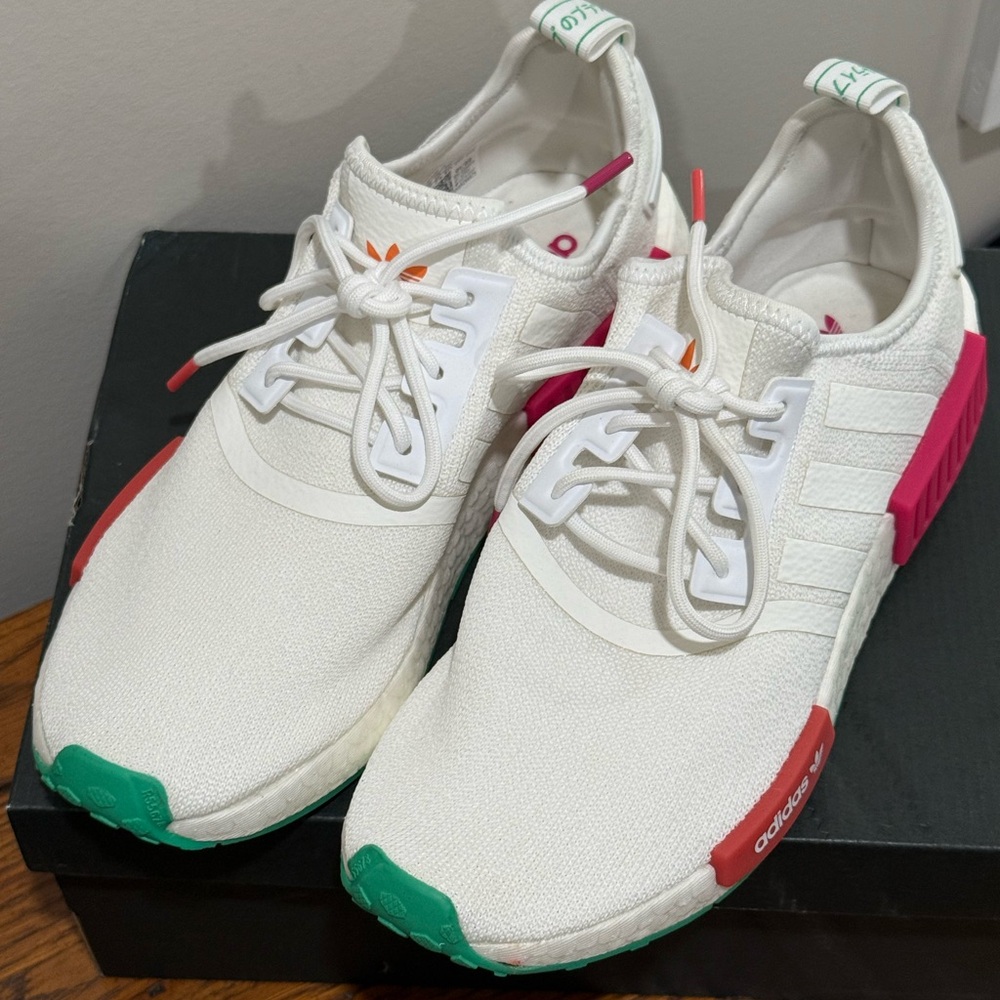 adidas Women’s White Sneakers with Pink & Teal Accents - Picture 2 of 6